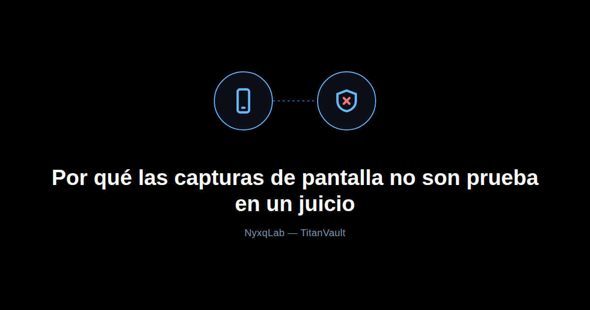 Icono de móvil junto a un escudo tachado, representando que una captura de pantalla no es prueba válida