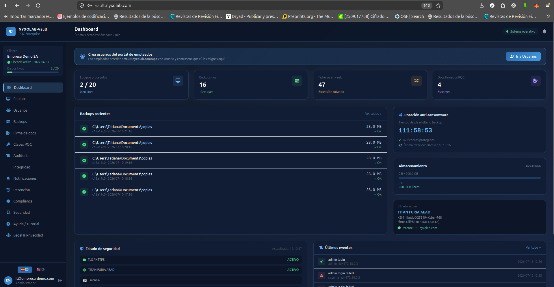 TitanVault dashboard